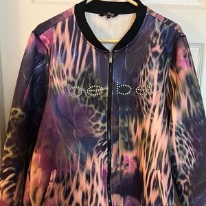 Y2K BEBE Jacket Logo Zip Up Jacket Rhinestone Logo Stretch 2X